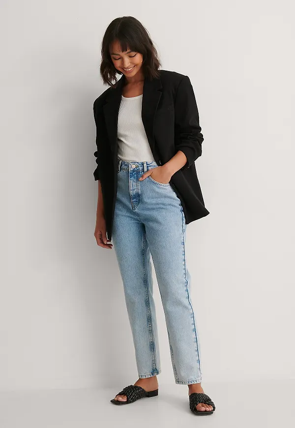 NA-KD Rigid mom-jeans - Blue