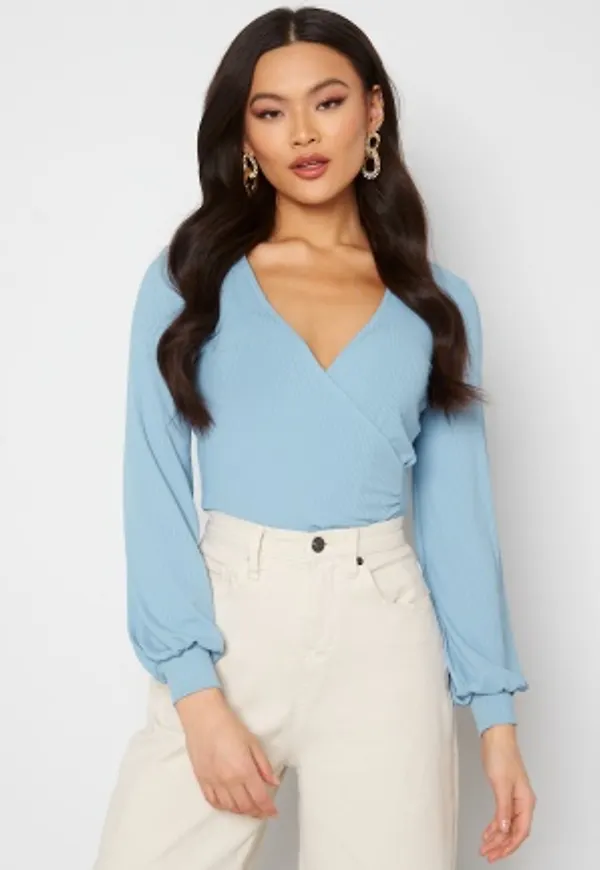 Happy Holly Simone rib wrap top Dusty blue 40/42