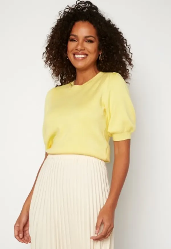 VERO MODA Gold SS Puff O-Neck Blouse Lemon Meringue S
