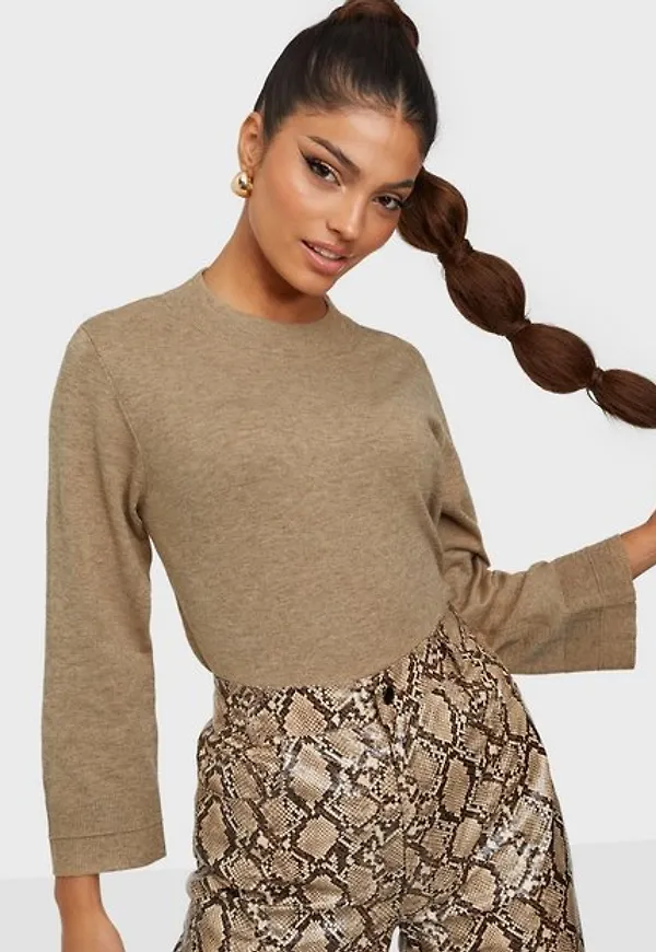 Vila Vicomfy 7/8 Sleeve Knit Top/Pb Stickade tröjor Tigers Eye Melange
