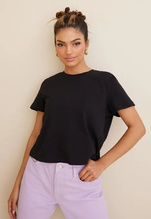 Vero Moda Vmpaula Ss Oversize Crop Top Box Jr T-shirts Black Solid