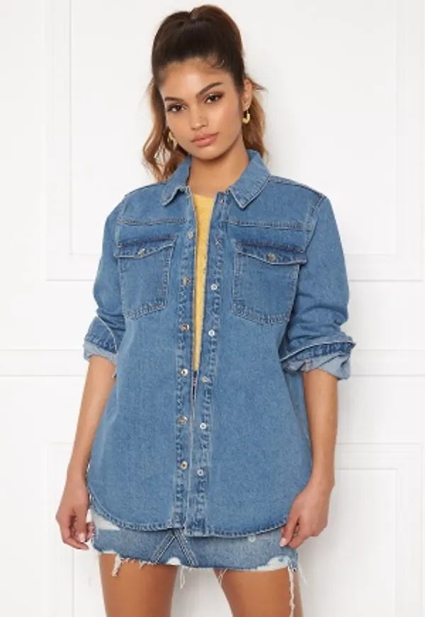 Pieces Gray LS Denim Shacket Light Blue Denim XS