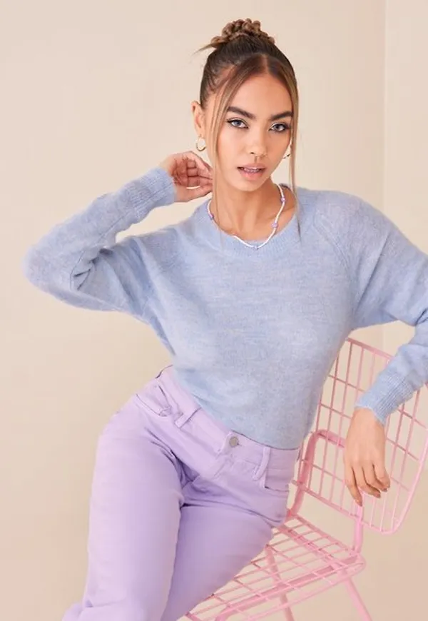 Selected Femme Slflulu Ls Knit O-Neck B Noos Stickade tröjor Cashmere Blue