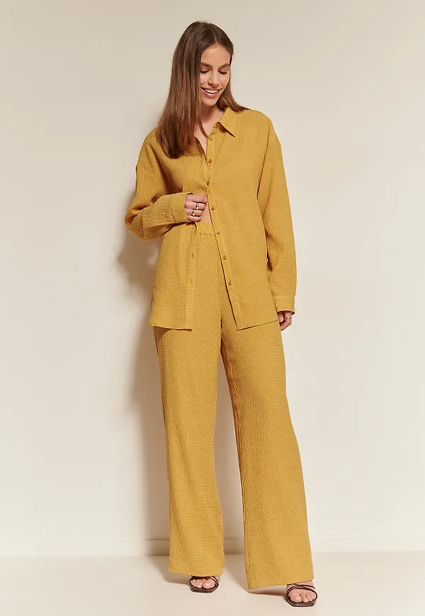 NA-KD Classic Byxor Med Struktur - Yellow