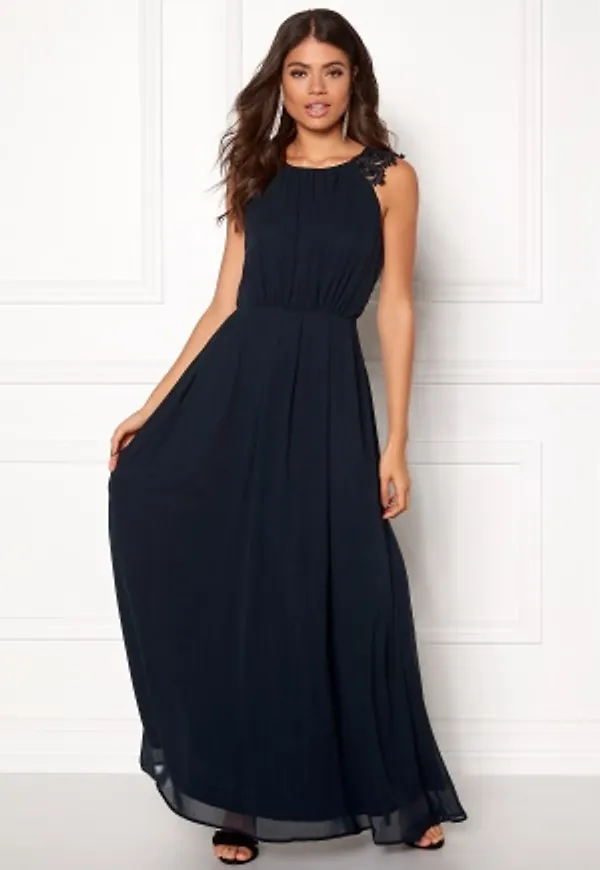 AX Paris Lace Trim Chiffon Maxi Dress Navy M (UK12)