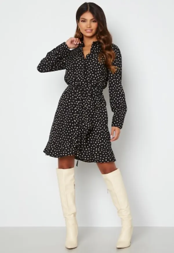 BUBBLEROOM Omarah shirt dress Black / Beige / Dotted 46