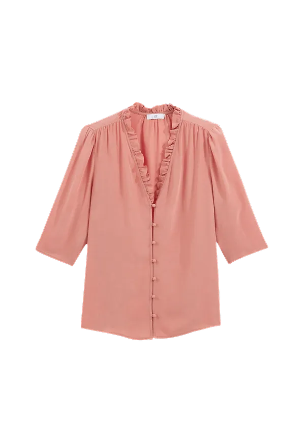 La Redoute - Blus med V-ringning med volang - Rosa
