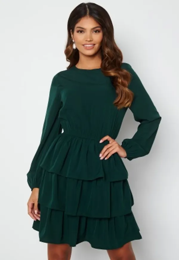 Happy Holly  Astrid Flounce Dress Dark green 48/50