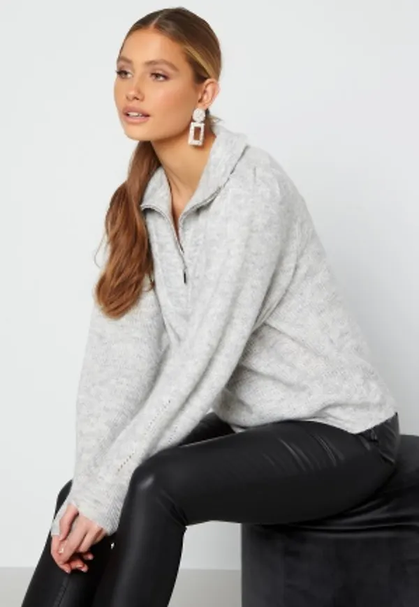 VERO MODA Magda LS Highneck Blouse Light Grey Melange XL