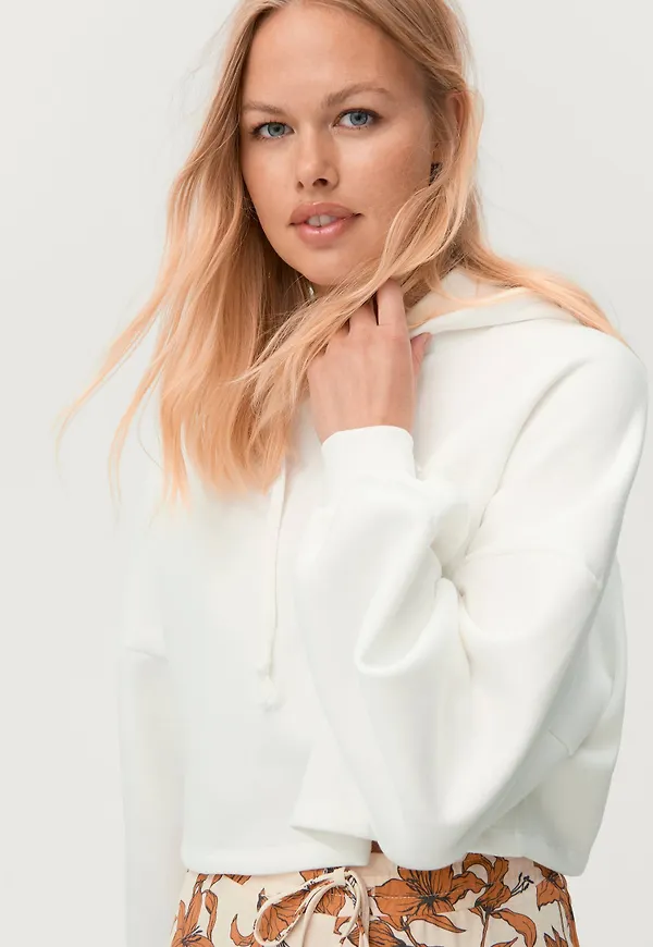 Gina Tricot - Hoodie Basic Cropped Hood - Vit