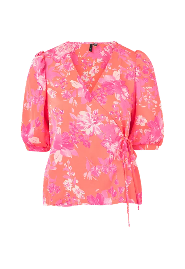 Vero Moda - Omlottblus vmJulia S/S Baloon Wrap Top Wvn - Röd