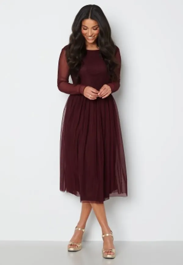 Bubbleroom Occasion Sabella Mesh Dress Dark wine-red 34