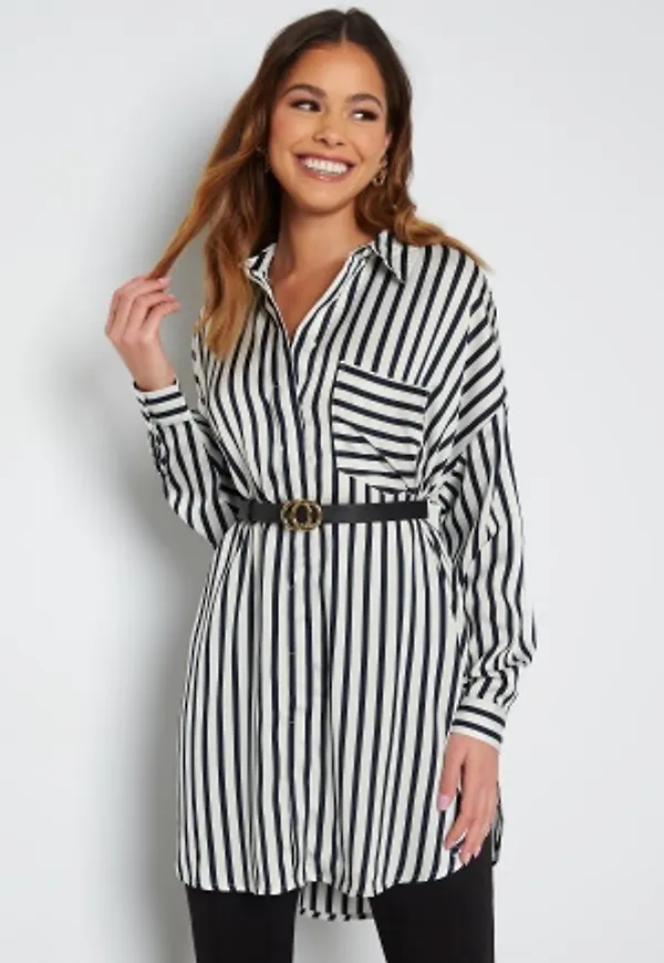 VERO MODA Edita LS Long Shirt Snow White Navy Blaz L