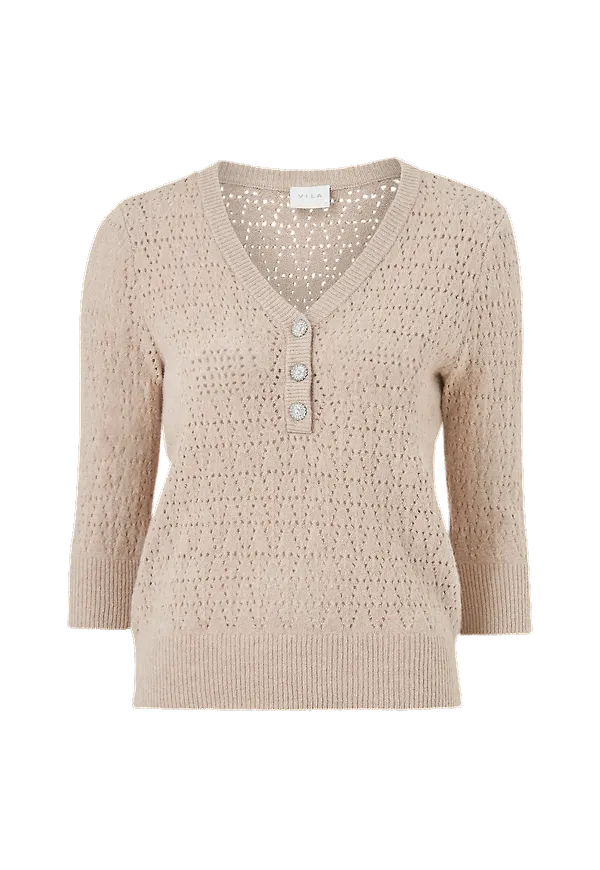 Vila - Topp viAlassa 3/4 Sleeve Pointelle Knit - Beige