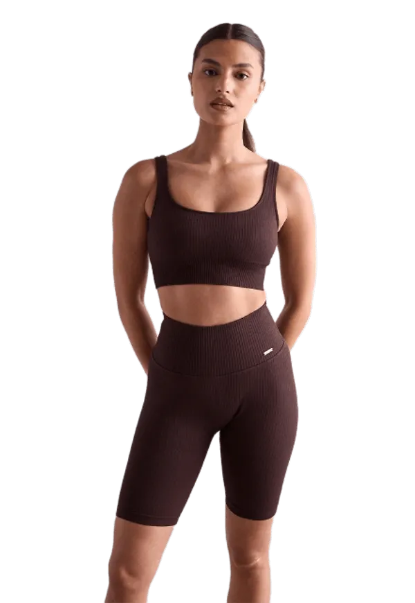 Cacao Ribbed Seamless Biker Shorts