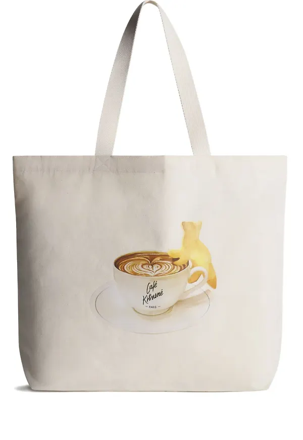 CAFÉ KITSUNÉ totebag med grafiskt tryck - Neutral