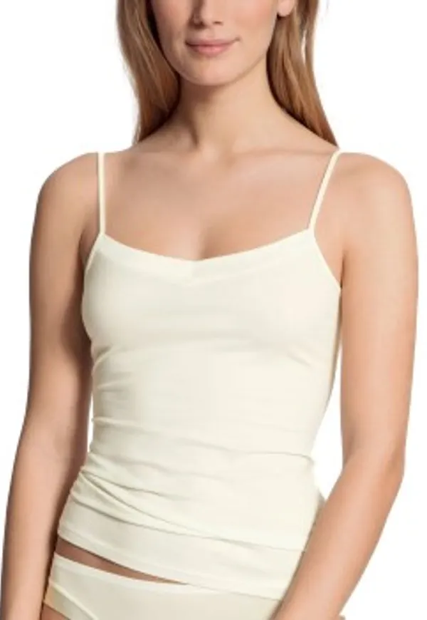 Calida Cate Satin Spagetti Top Vit bomull X-Small Dam
