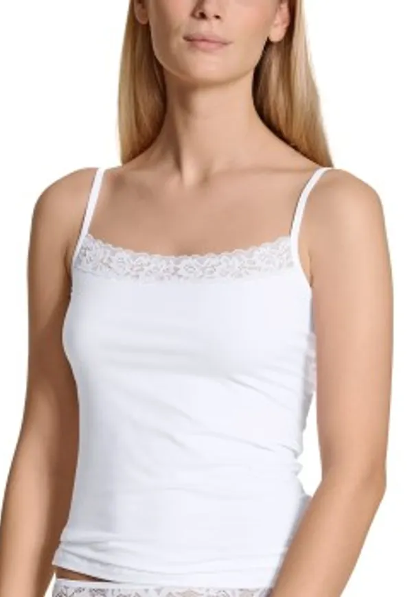 Calida Natural Comfort Lace Spaghetti Top Vit bomull Medium Dam