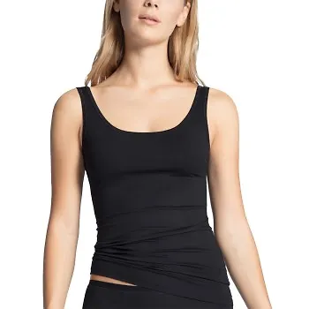 Calida Natural Comfort Tank Top Rounded Neck Svart bomull Small Dam