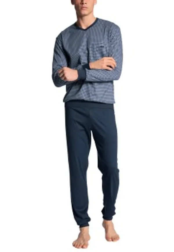 Calida Relax Choice Pyjama With Cuff Indigoblå bomull Small Herr