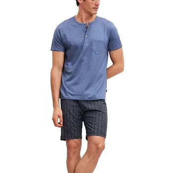 Calida Relax Imprint 1 Short Pyjama Marin/Blå bomull Small Herr