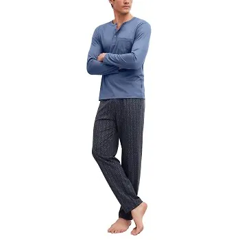 Calida Relax Imprint 2 Long Pyjama Marin/Blå bomull Medium Herr
