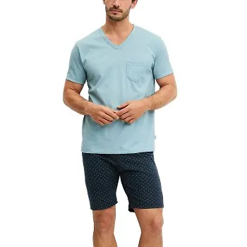 Calida Relax Imprint 3 Short pyjama Marin/Blå bomull Medium Herr