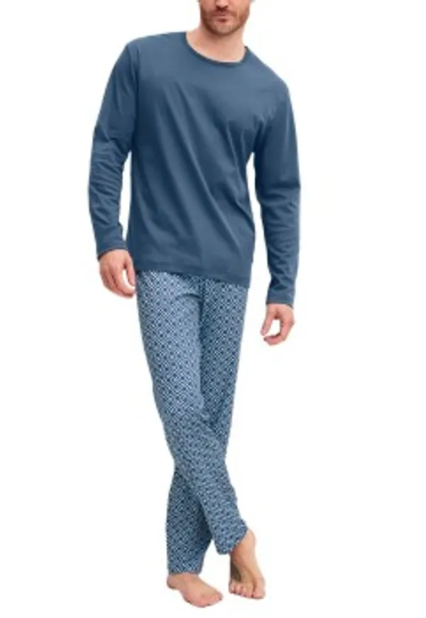 Calida Relax Streamline Long Pyjama Blå bomull Medium Herr
