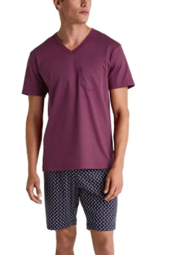 Calida Relax Streamline V-neck Short Pyjama Vinröd bomull Small Herr