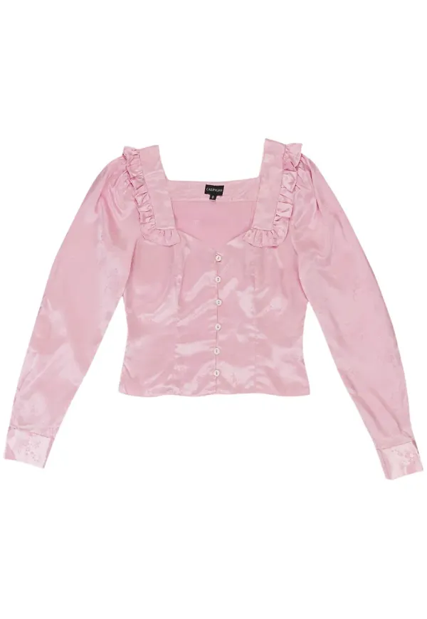 Callipygian volangblus i jacquard - Rosa
