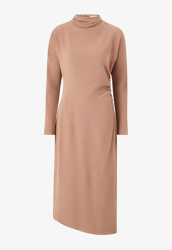 Calvin Klein - Maxiklänning High Neck LS Maxi Dress - Beige