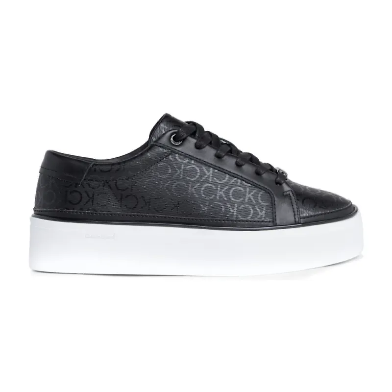 Calvin Klein, Skor, Dam, 40 EU, Polyester, Svarta Flatform Sneakers med Snörning