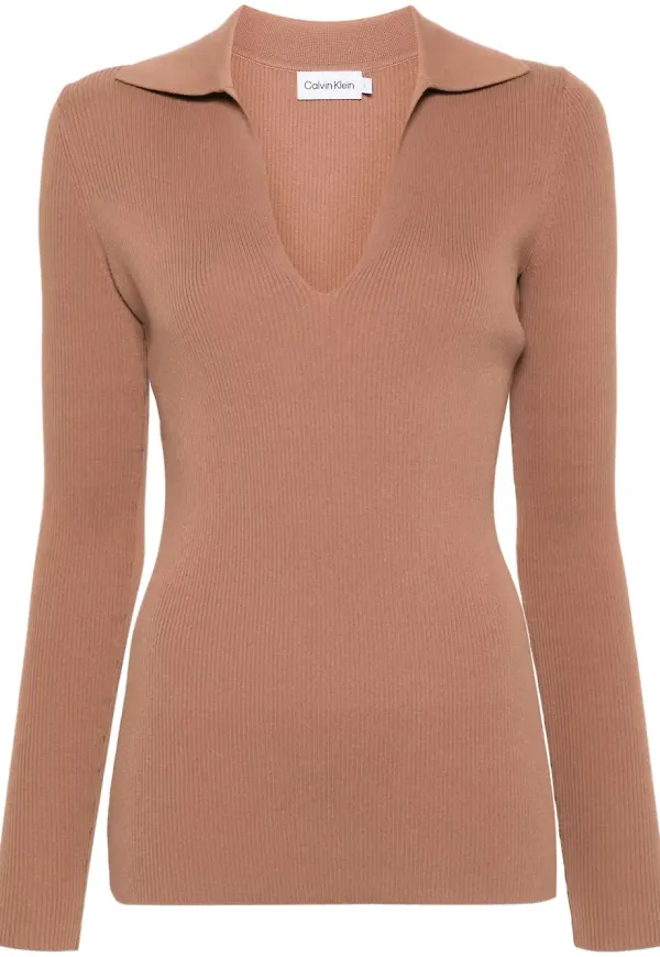 Calvin Klein finribbad tröja - Brun