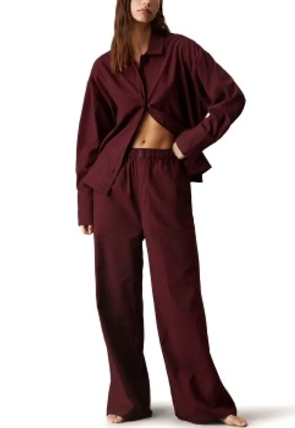 Calvin Klein Flannel Sleep Button Pant Set Female2 Vinröd bomull X-Large Dam