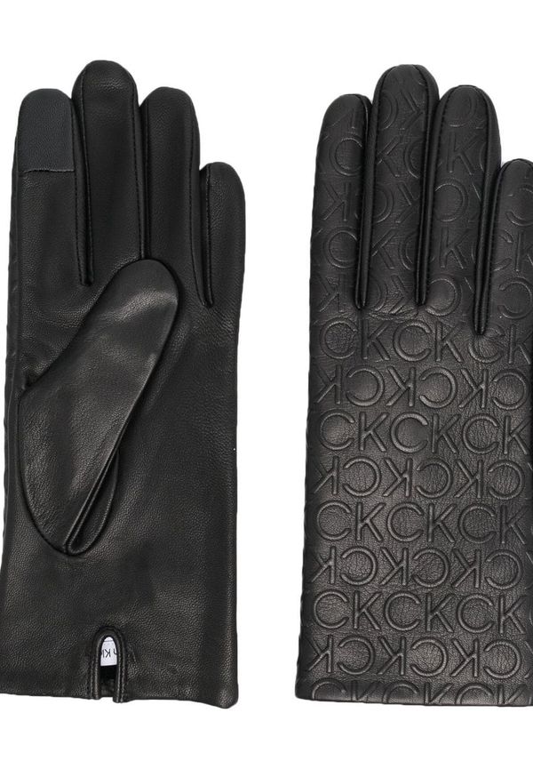 Calvin Klein handskar med präglat läder - Svart