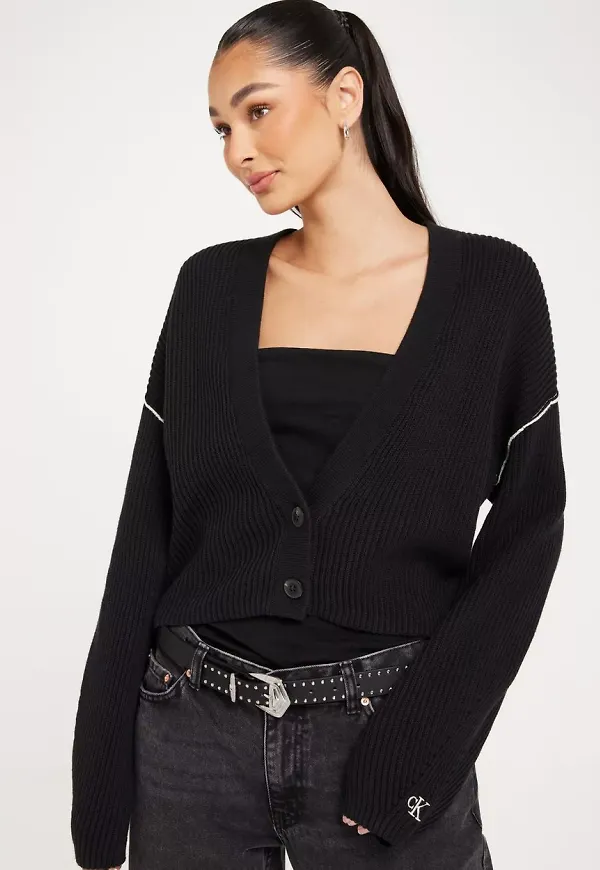 Calvin Klein Jeans - Cardigans & Koftor - Ck Black - Contrast Seaming Cardigan - Tröjor