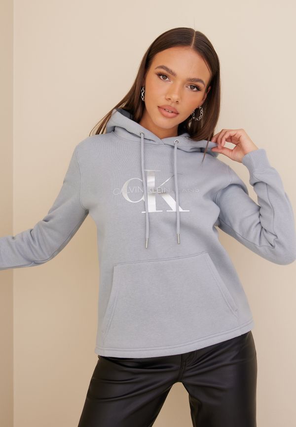 Calvin Klein Jeans - Hoodies - Grå - Glossy Monogram Hoodie - Tröjor