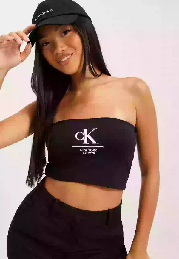 Calvin Klein Jeans Ck Label Boob Tube Crop tops Black