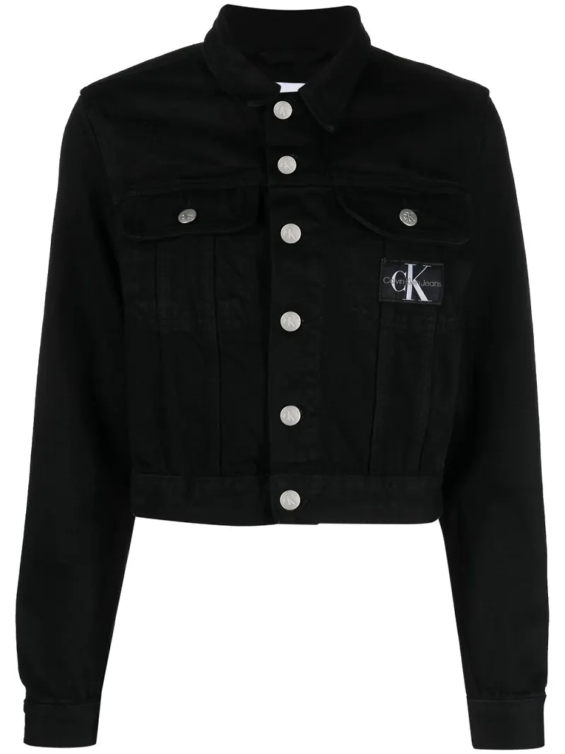 Calvin Klein Jeans kort jeansjacka med logotypmärke - Svart