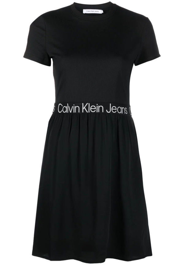 Calvin Klein Jeans kortärmad klänning med logotypband - Svart