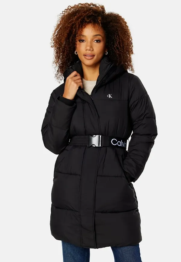 Calvin Klein Jeans Logo Belt Waisted Long Puffer BEH Ck Black XXXL