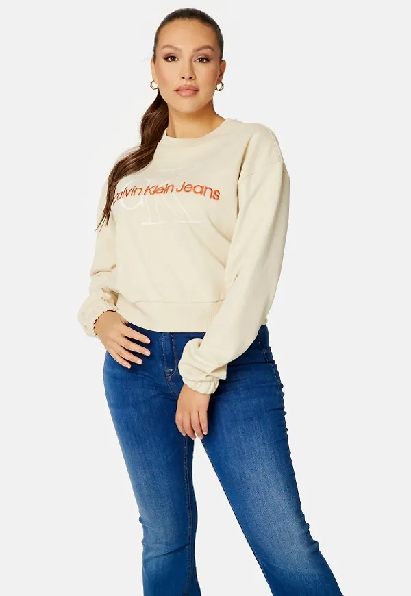 Calvin Klein Jeans Plus Two Tone Monogram Crew Neck ACF Eggshell XXL