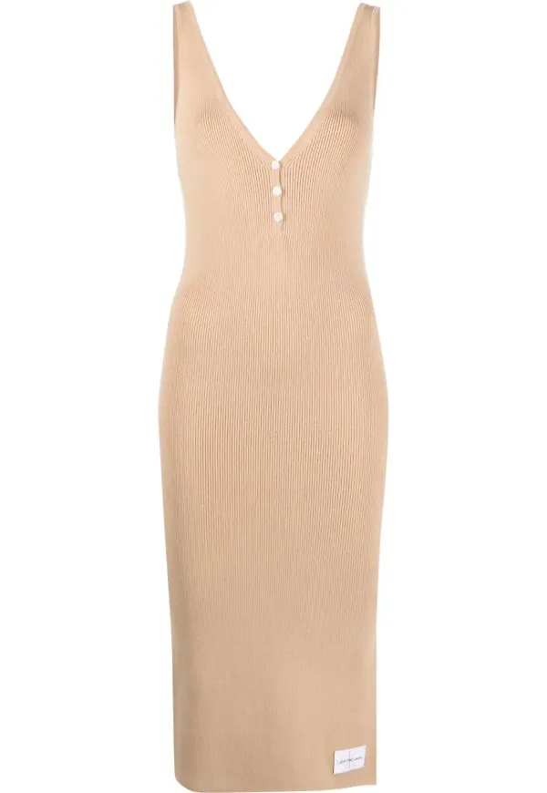 Calvin Klein Jeans ribbstickad fodralklänning - Neutral