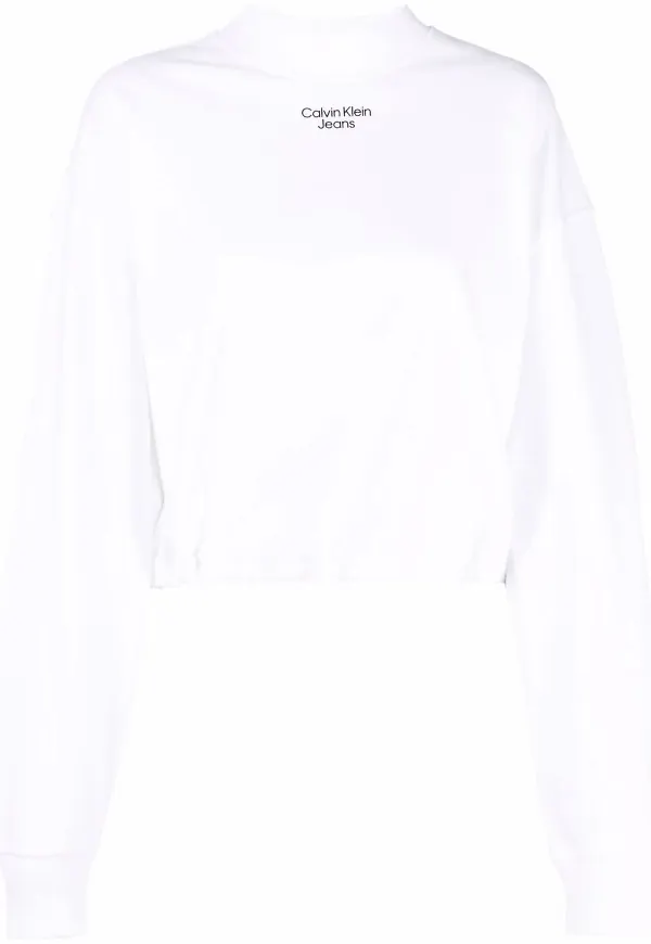 Calvin Klein Jeans sweatshirt med halvpolokrage - Vit