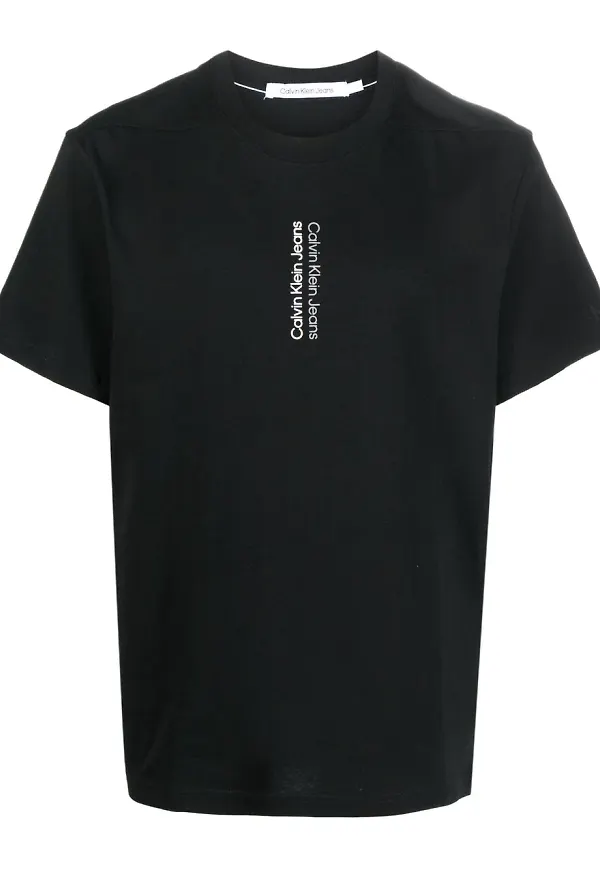 Calvin Klein Jeans t-shirt med dubbel logotyp och rundad hals - Svart