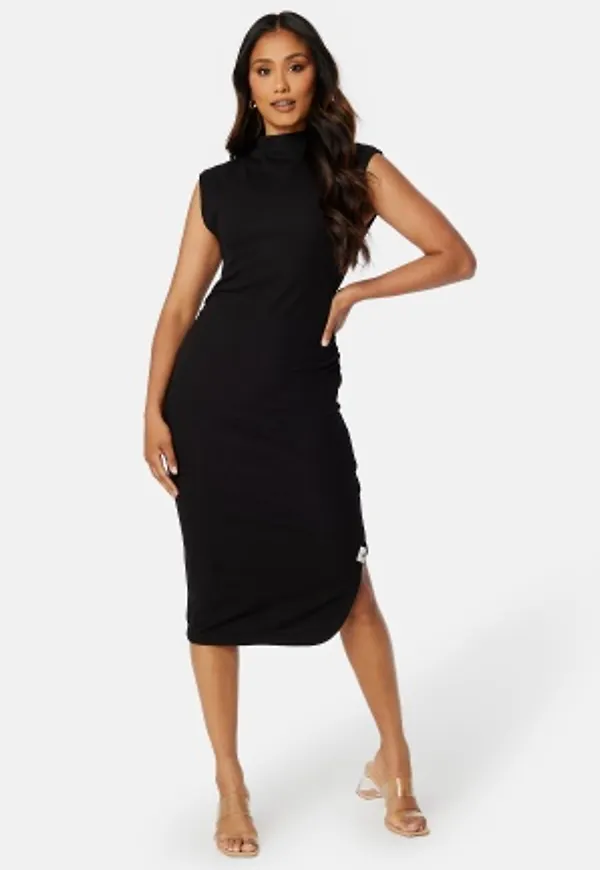 Calvin Klein Jeans Tab Rib Mock Neck Long Dress BEH Ck Black XXL