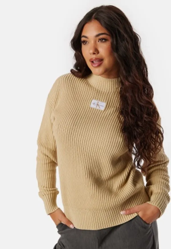 Calvin Klein Jeans Woven Label Loose Sweater Pale Khaki XS