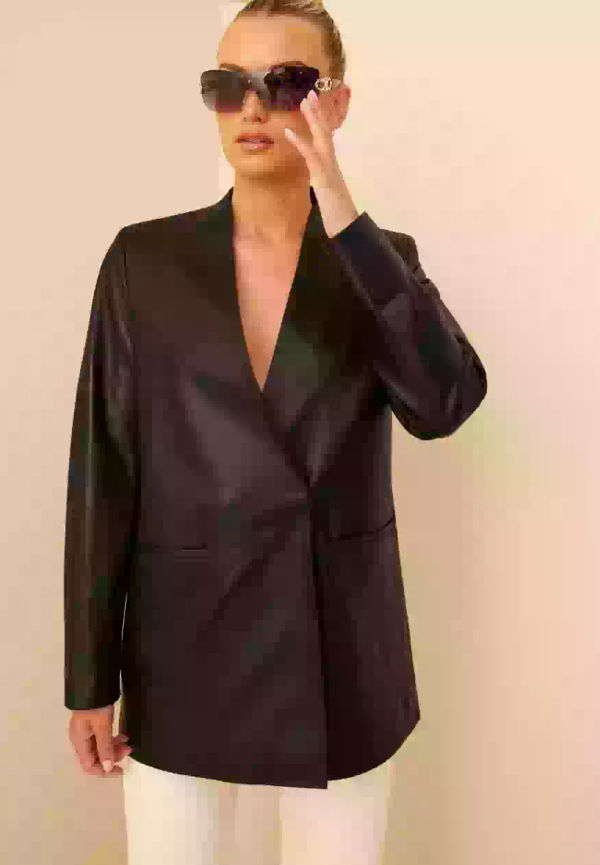 Calvin Klein Leather V Neck Blazer Kavajer & Blazers Black