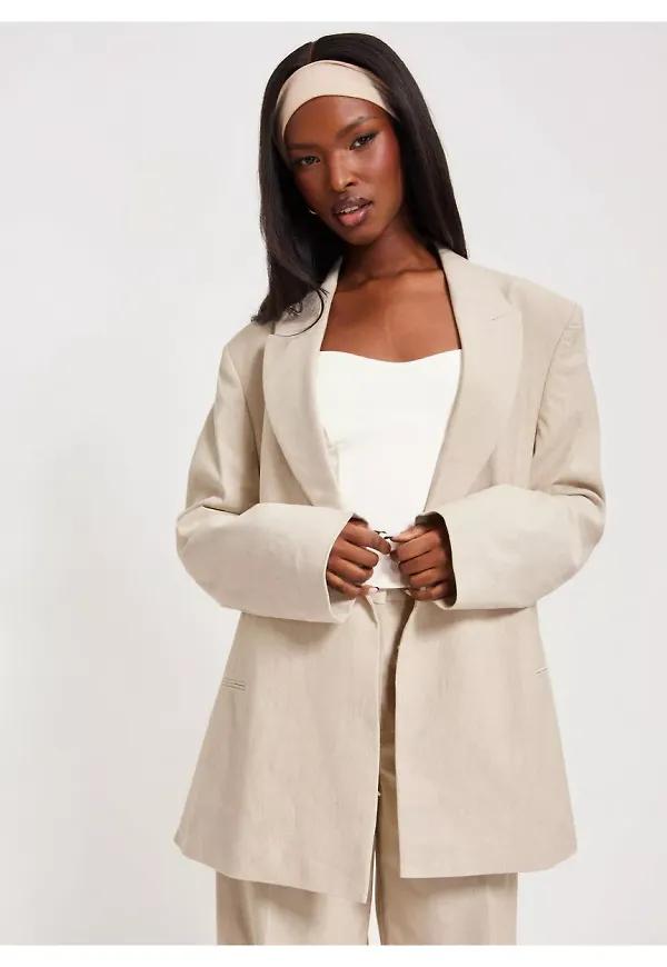 Calvin Klein Linen Tailored Blazer Linnekavaj Beige