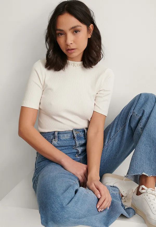 Calvin Klein Long Trim Rib Tee - Offwhite